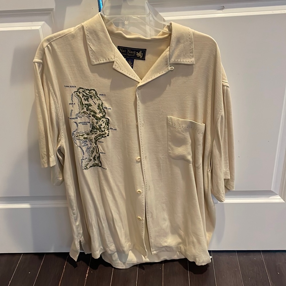 Nat Nast Golfing Bowling shirt.    Golf course embroidered size large